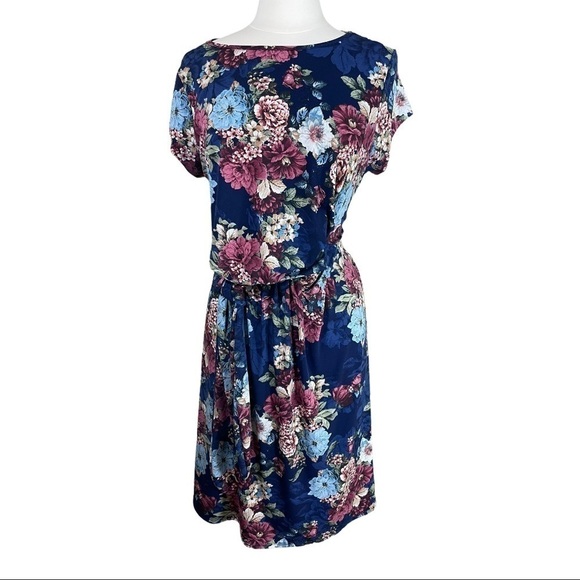 My Bump Floral Maternity Dress Navy Ruching - Picture 1 of 6